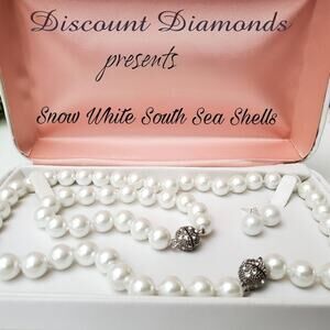 White 10mm South Sea Shell Pearls 4 piece Earrings, Bracelet, & Necklace 925